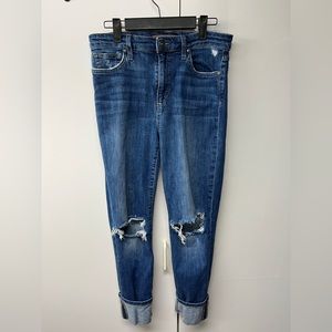 Joe’s Jeans High Rise Crop Regina Pant Jeans in Dark Wash & Distressed